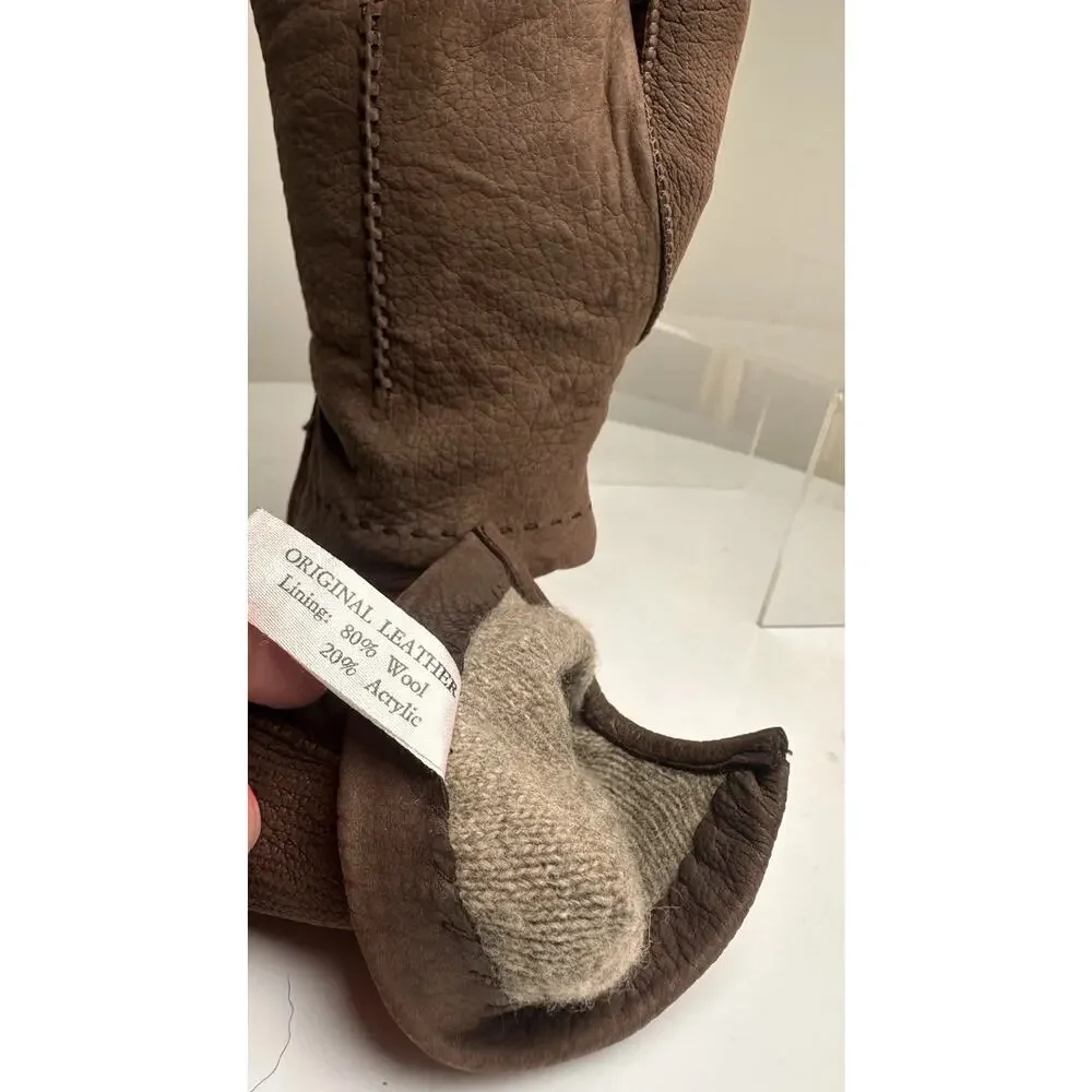 Vtg Women's Soft Leather Brown Wool Lined Gloves Sz 6.5 Made In Italy‎ Winter EC